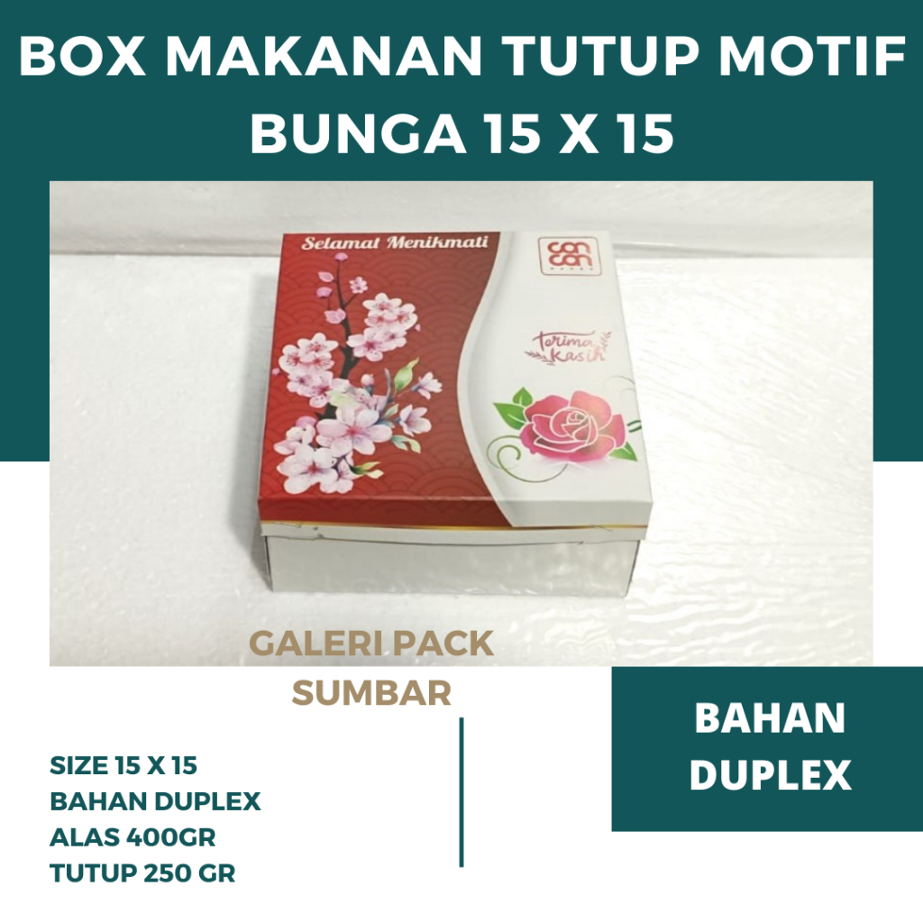 Box Makanan / Kue / Snack Tutup 15x15 Motif Bunga