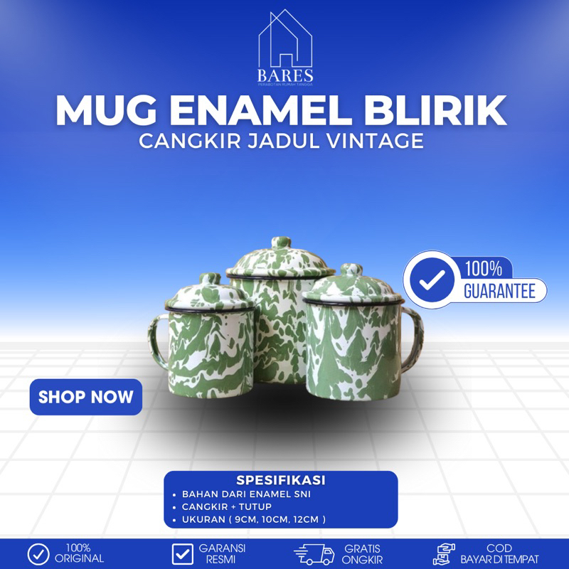 TIMBANGAN SNI Mug Gelas Cangkir Seng Enamel Blirik Lurik + Tutup