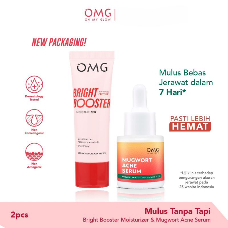 omg moisturizer cream dan serum acne bright booster hempas jerawat 2in1