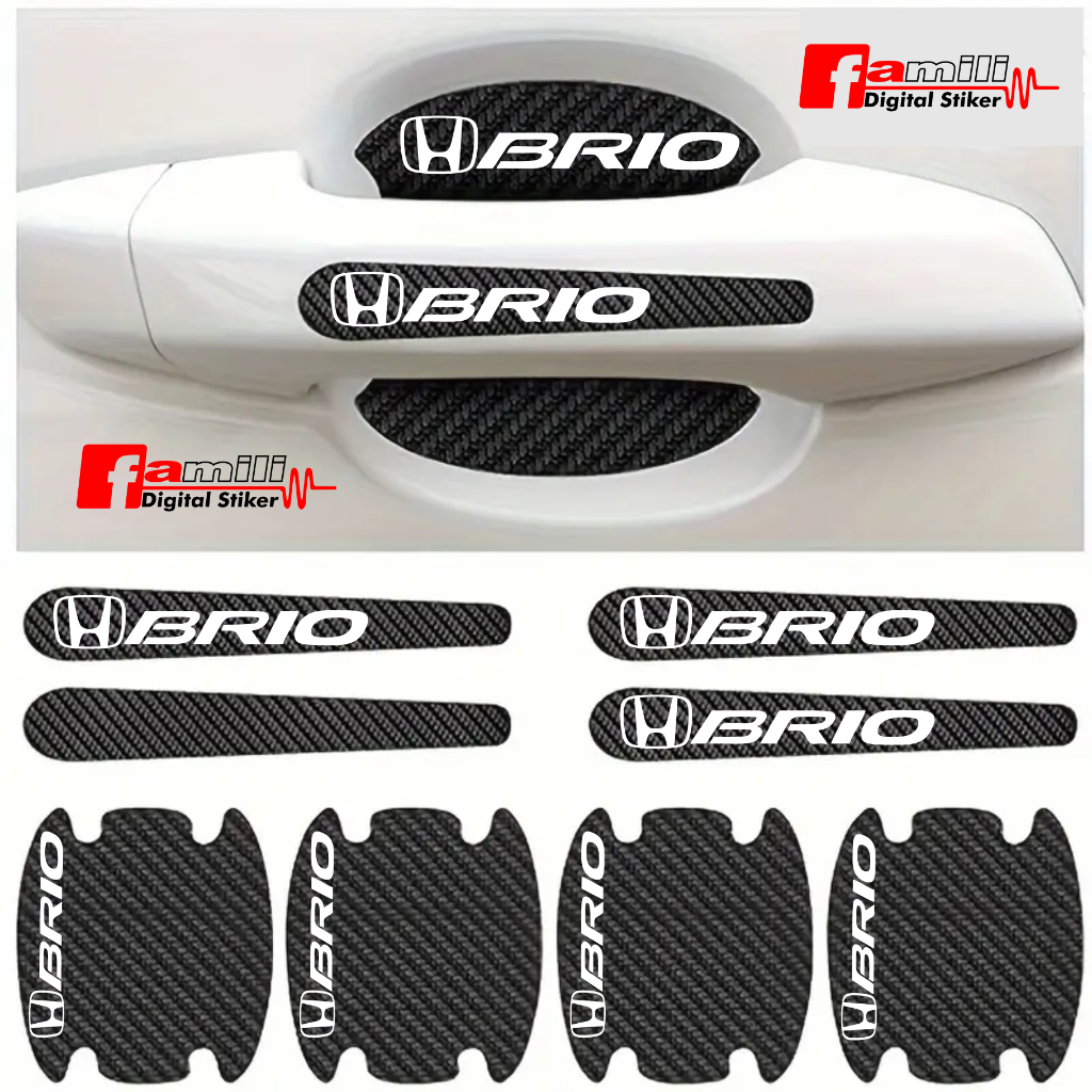 8 PCS Sticker Carbon 3D Pelindung Gagang Pintu Mobil Brio Sticker Carbon Pengaman Handle Pintu Mobil