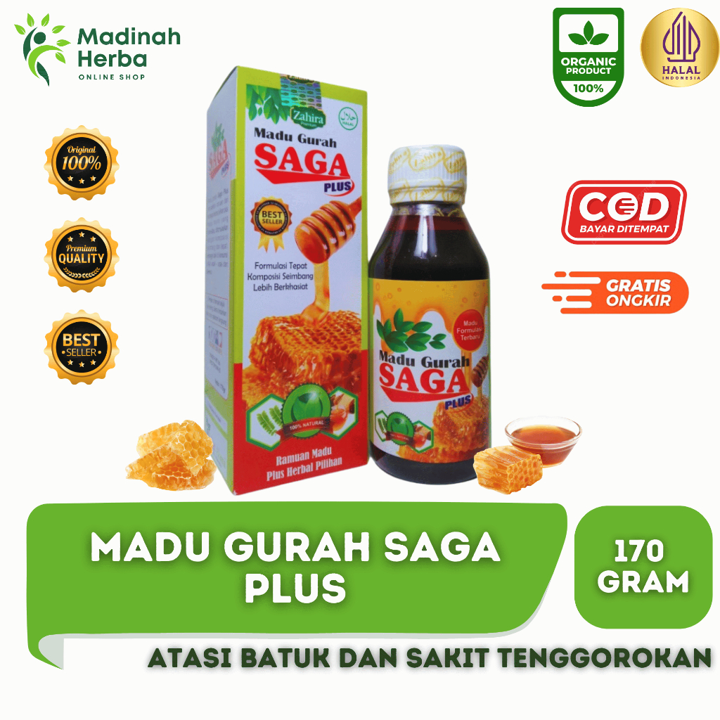 Madu Gurah Saga Ekstrak Daun Saga 170 gram original meredakan batuk dan melegakan pernafasan