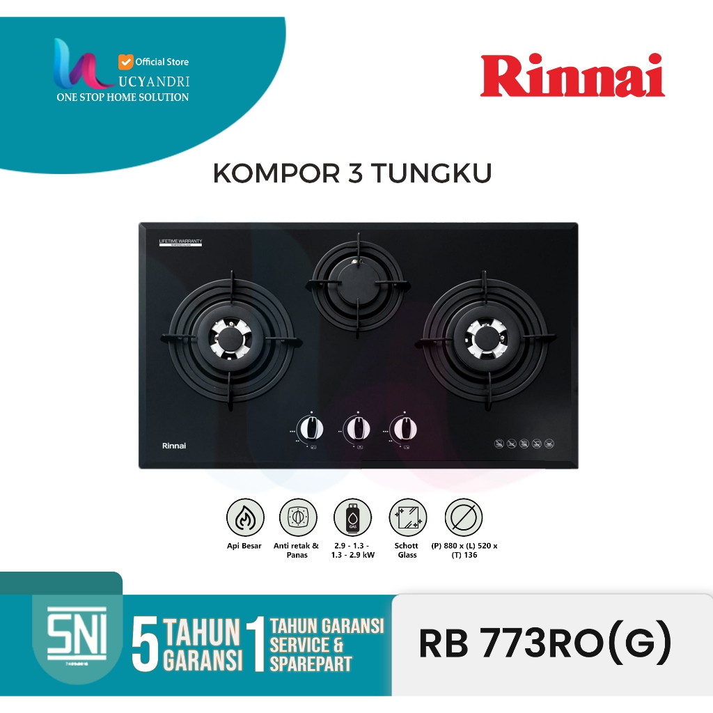 Rinai Kompor Gas Tanam 3 Tungku Rinnai RB-773 RO(G) ORIGINAL