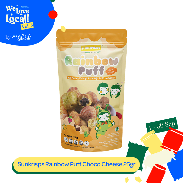 

Sunkrisps Rainbow Puff Choco Cheese 50g - Kue Sus Isi Cokelat Keju