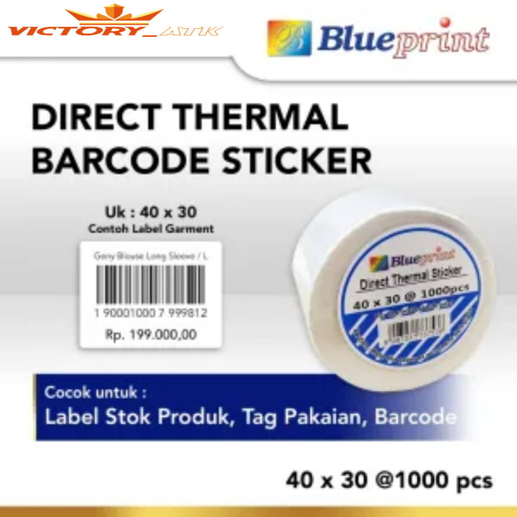 

Direct Thermal Sticker 40 x 30 BLUEPRINT Label Stiker 40x30 mm 1 Roll