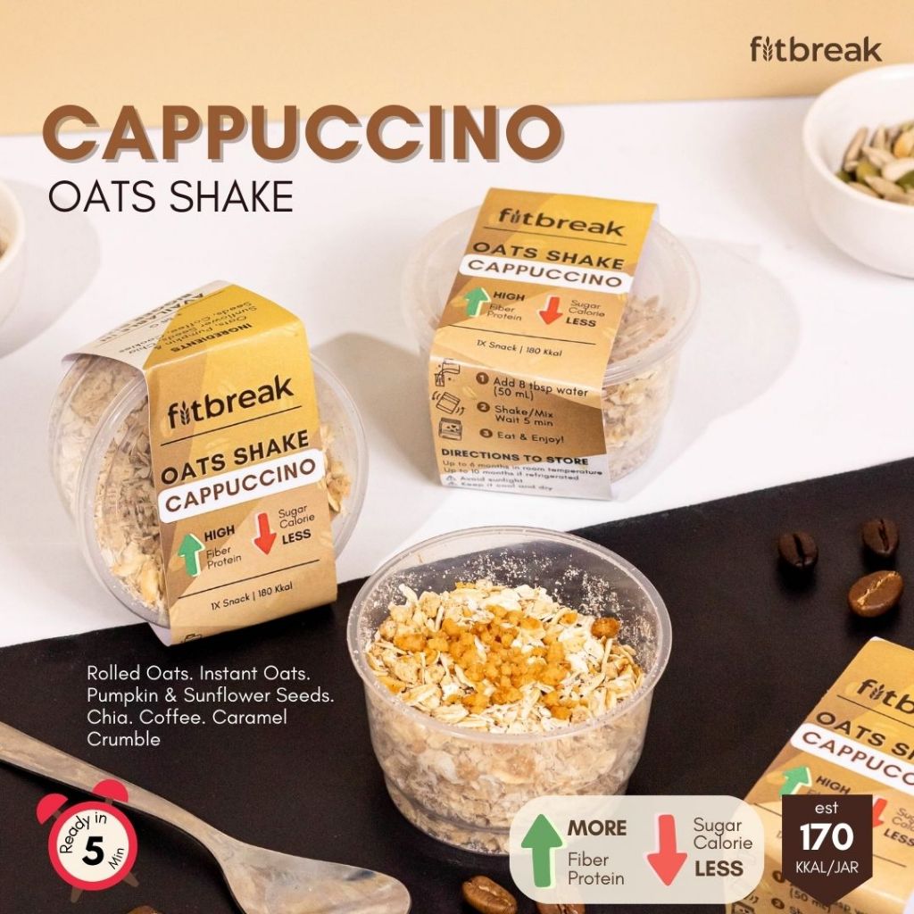 

GFD Paket 4 Gratis 1 Oats Shake Dark Choco, Cookies Cream, Cheesecake, Cappuccino, Choco Cheese