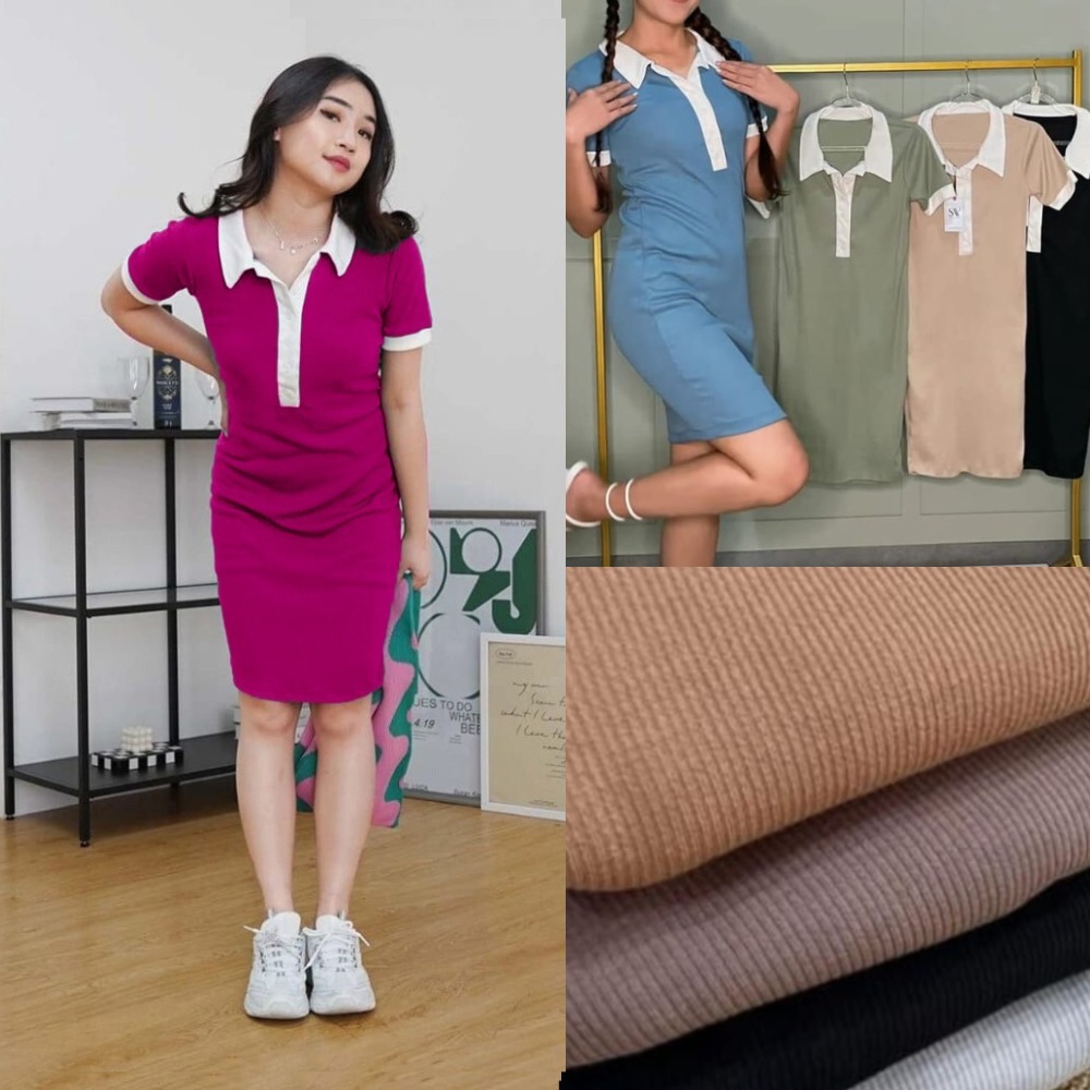 OZAWA Dress Slimfit Bodycon Terbaru Dress Knite Rib Body Press Kancing Hidup