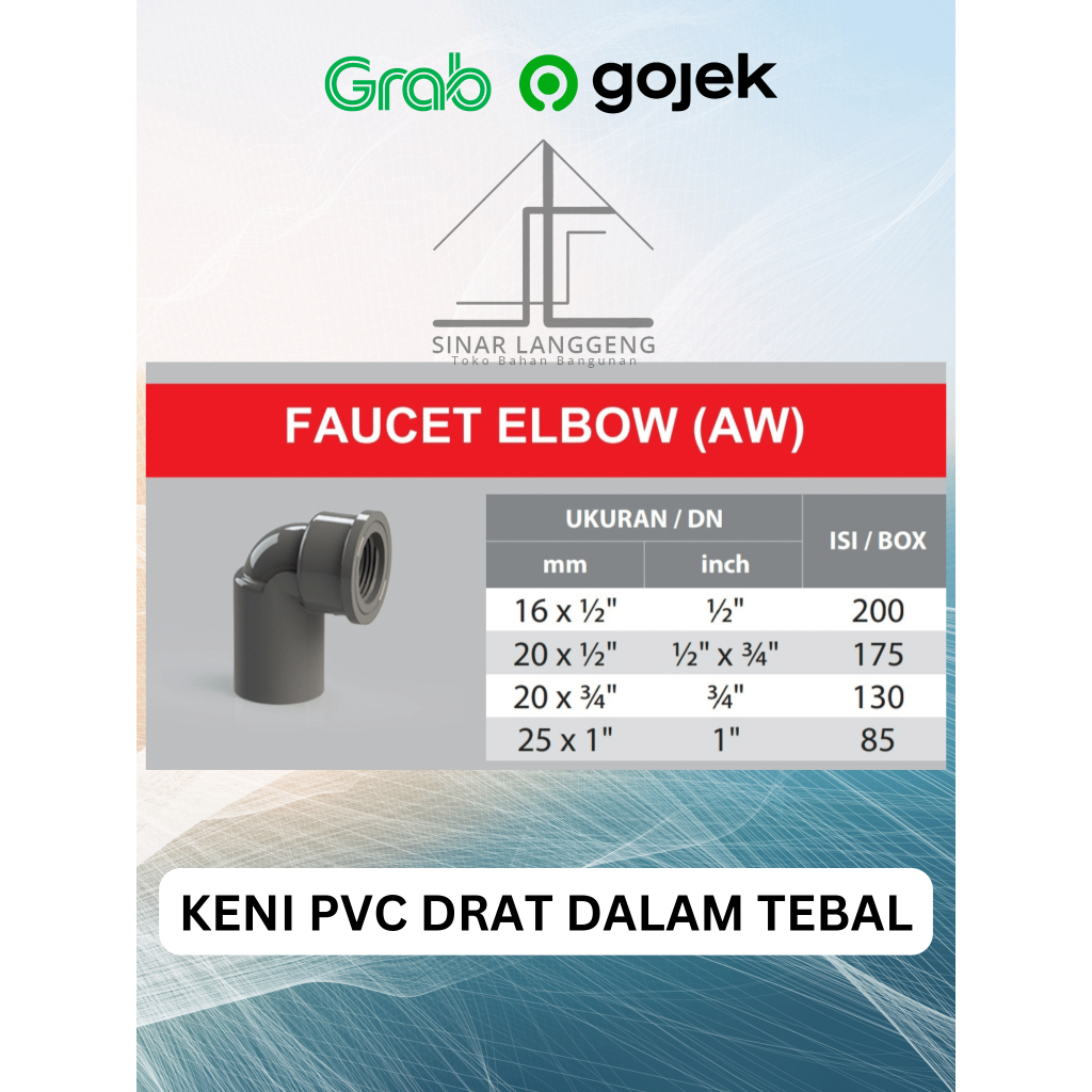 Keni /Elbow /L/ KNEI PVC Drat Dalam AW Rucika  1/2" , 1/2"x3/4", 3/4", 1" Fitiing Pipa PVC