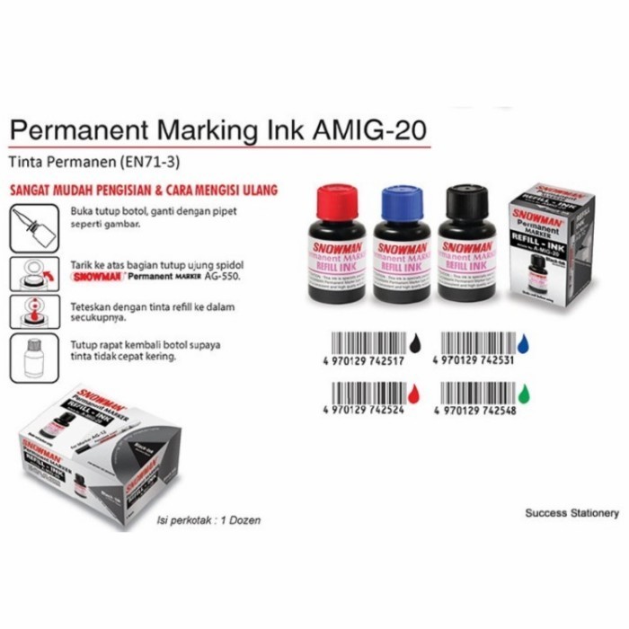

Snowman Refill Tinta Permanent Spidol Amig-20 Hitam / Biru / Merah