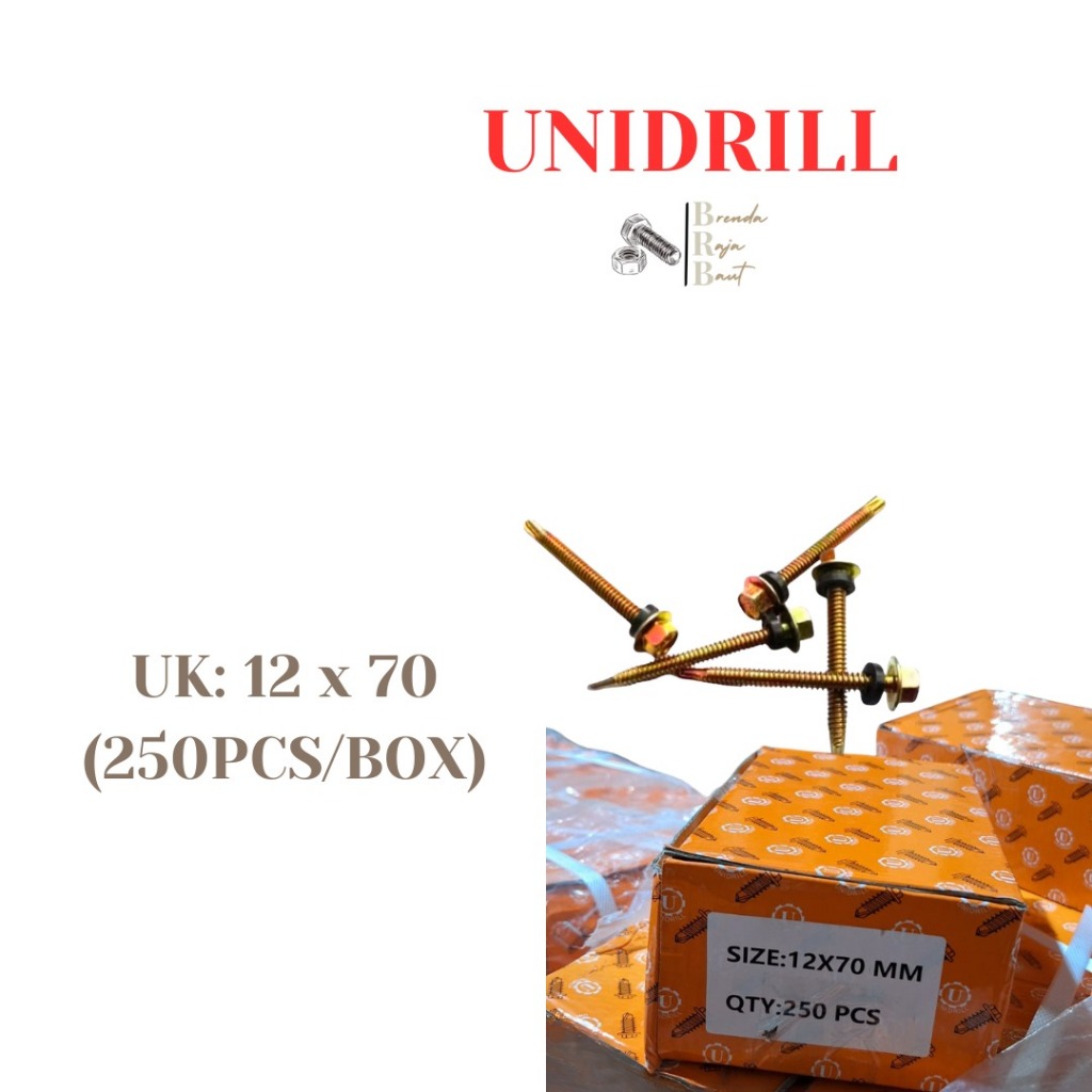 BAUT ROOFING 12x70 250 pcs / SATUAN SEKRUP BAJA RINGAN UNIDRILL | BAUT RUMPING [BRB]