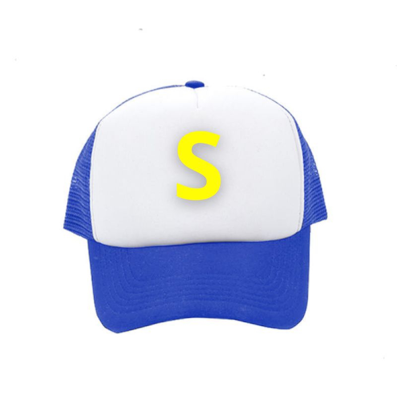 Topi baseball Motif Huruf S hitam bahan raffel cakop besi