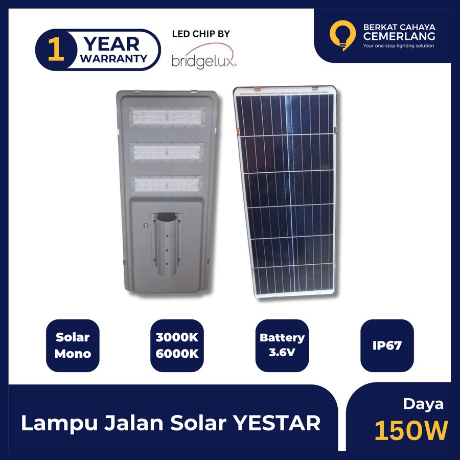 Lampu Jalan Solar All in One 150W PJU Tenaga Surya Tanpa Sensor Gerak Cahaya Putih Kuning