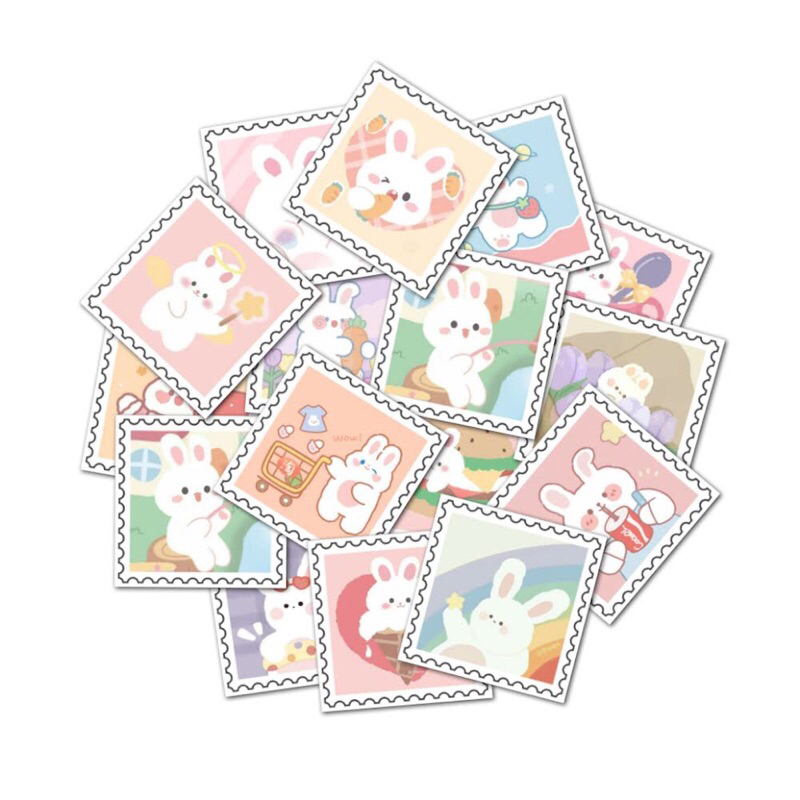 

15 Pcs Cute Rabbit Post Stamps Perangko sticker untuk Dekorasi Jurnal Scrapbook Journal