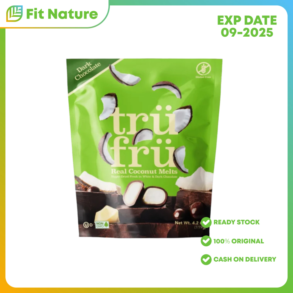 

Snack Cemilan Camilan Buah Kelapa & Coklat TRUFRU DARK Chocolate Real Coconut Melts 119gr - Gluten FREE NON-GMO