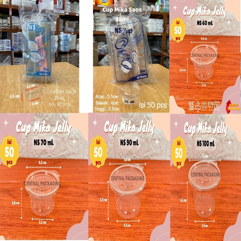 Isi 50pcs Mika NS Cup Saos / NS Cup Puding / NS Cup Sambal Tutup Sambung 25ml 35ml 60ml 70ml 90ml 10