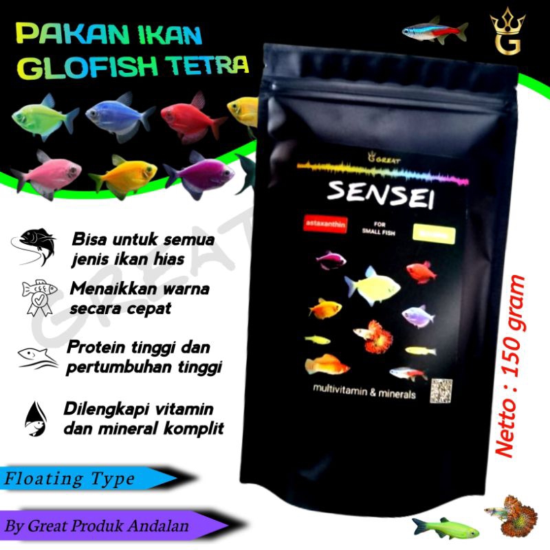 Pakan ikan glofish isi 150 gram pelet ikan neon, danio, guppy, cupang, glofish, manfish dll