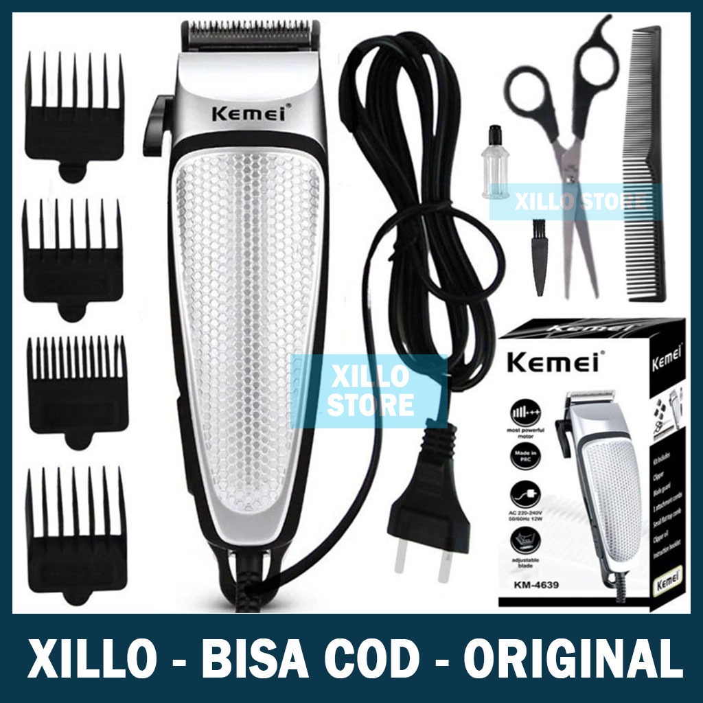 Mesin Cukur Rambut Listrik Kabel KEMEI KM-4639 Original Alat Pencukur Potong Pangkas Rambut Set