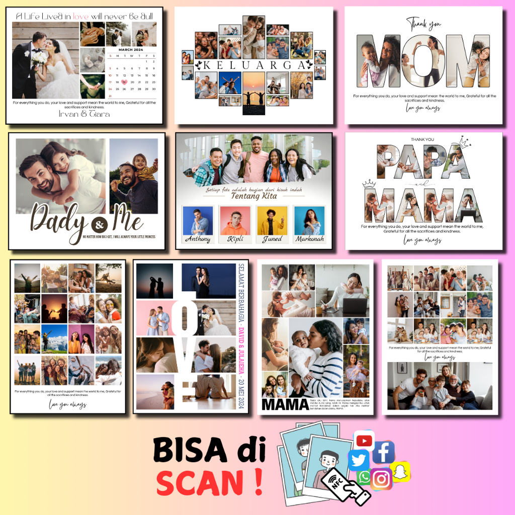 Cetak kolase foto NFC (Premium) A3 dengan bingkai