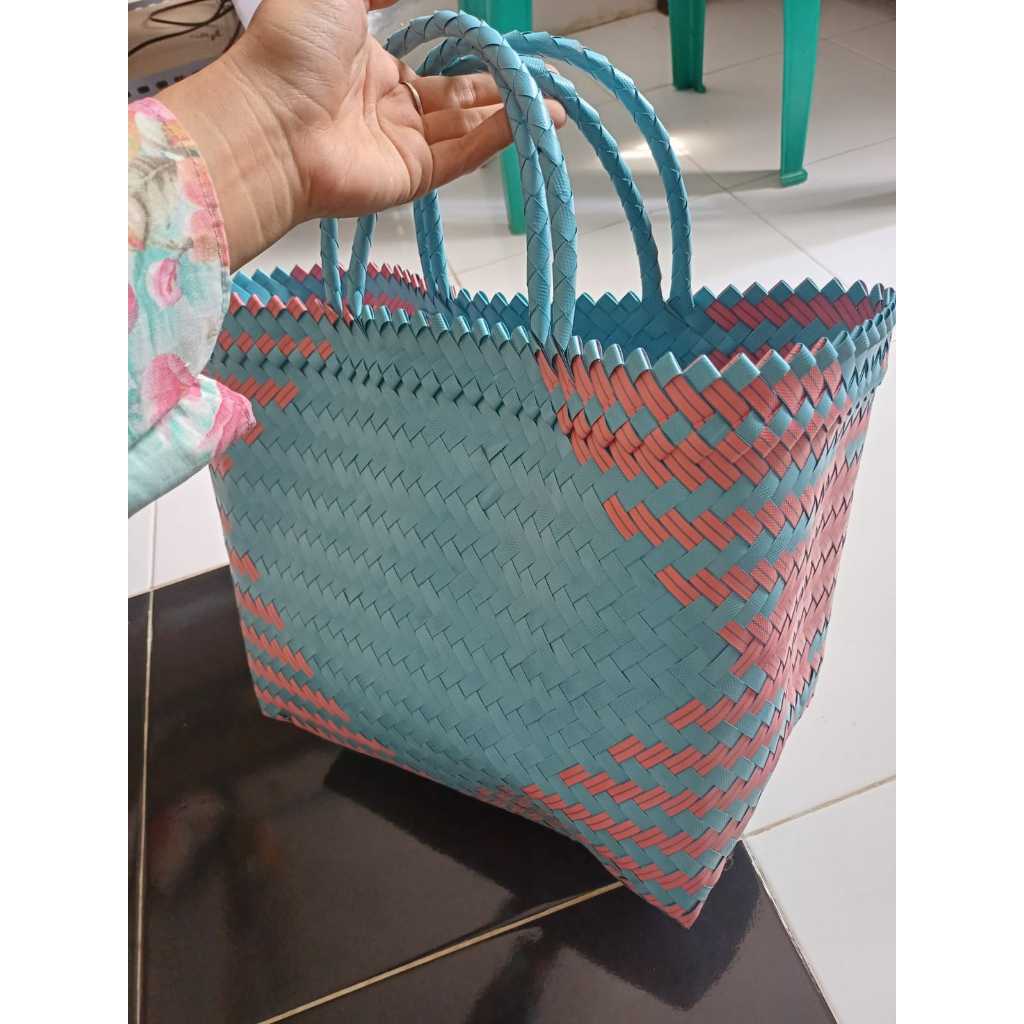 Tas anyaman Plastik | keranjang belanja pasar | Tas belanja pasar tas sayuran bahan plastik anyam