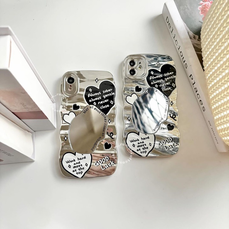 CASE PRETTY MIRROR LOVE BLACK PROTEK IPHONEE X XS XR XSMAX 11 11 PROMAX 12 12 PRO 12 PROMAX 13 13 PR