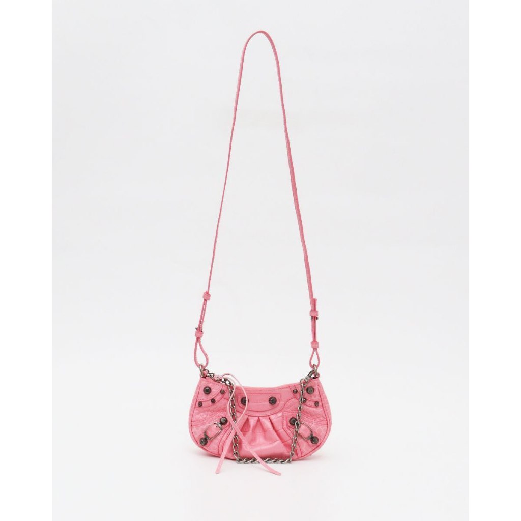 Tas Wanita Blcg Le Cagole Mini Purse with Chain Croco Embossed Pink Original