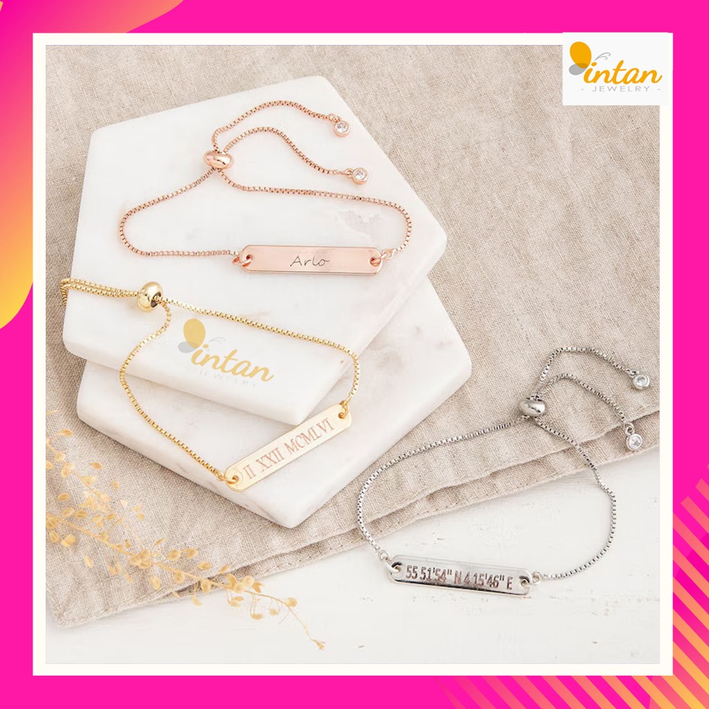 Intan Jewelry - Gelang Nama Serut Adjustable Custom Ukir Grafir Titanium Anti Karat Lapis Emas SIlve