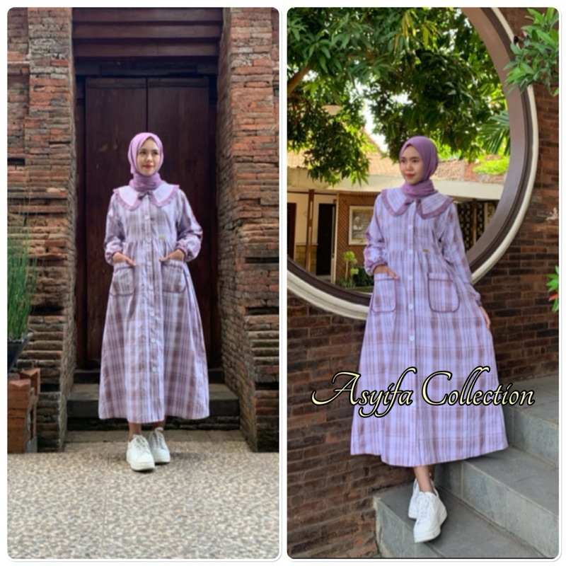 Sintya Midi Dress Kotak Katun Haruka Premium