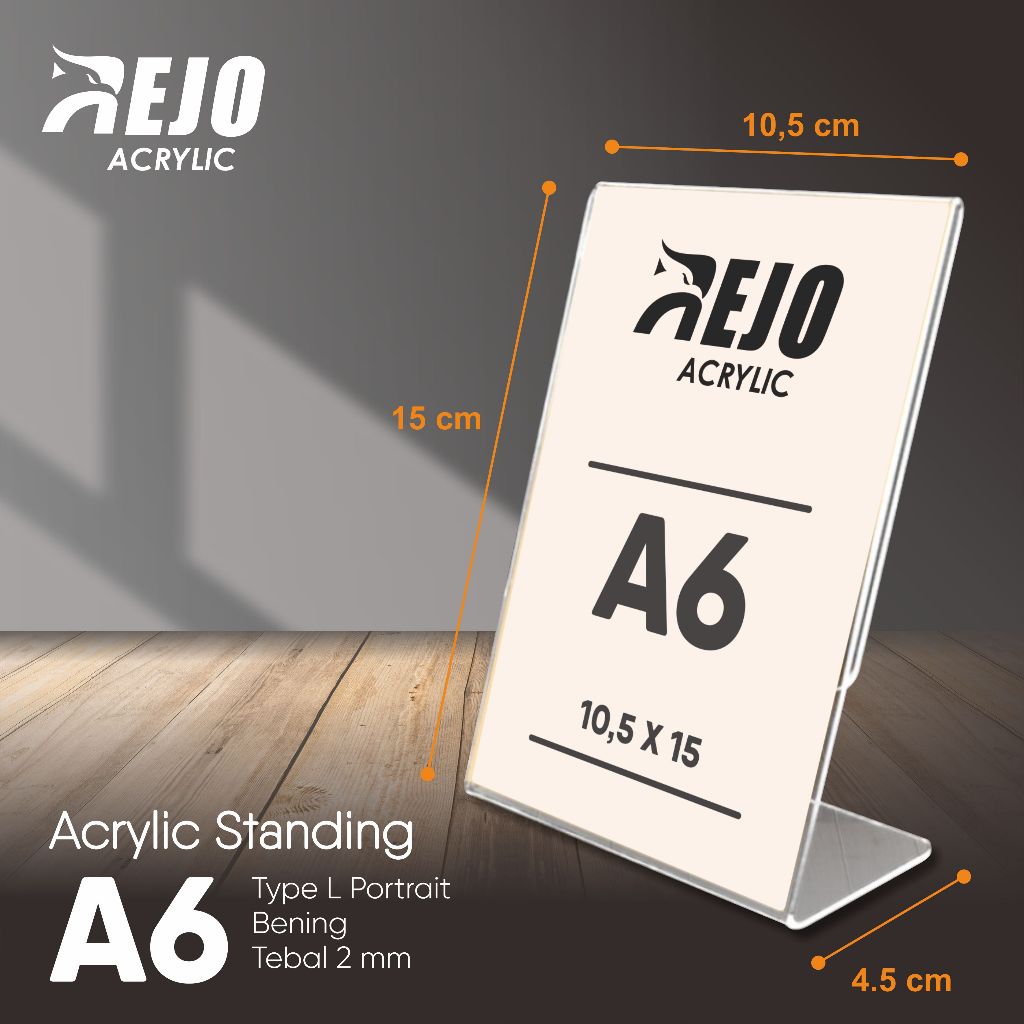 

Acrylic Display Standing A6 Tent Card Vertical akrilik meja ukuran 10.5x15 cm potrait Tent Holder tempat brosur bentuk L pajangan toko tempat menu restoran atau cafe