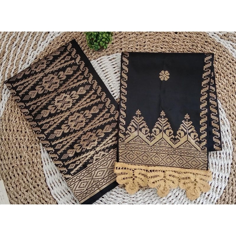 Songket silungkang warna hitam gold songket padang