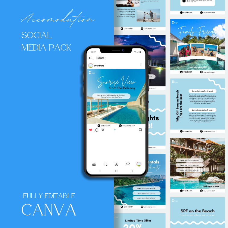 Desain 30 Template Canva Instagram Feed/Post Akomodasi/Penginapan | Premium Desain untuk Hotel |  Bi