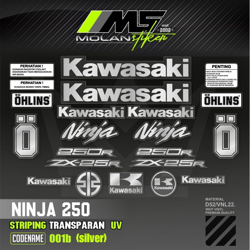 Decal Sticker Striping Variasi Transparan Uv New Ninja 250 Fi Zx-25R Ninja 250 Abs Se Ltd Ninja 250 
