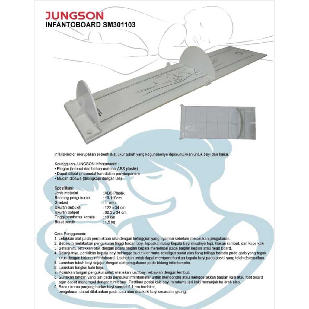 INFANTOMETER JUNGSON BABY LENGTH BOARD  PLUS+TAS -  BABYLENGBOARD UKUR TINGGI BADAN BAYI INFANTOMETE