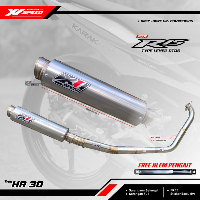 Knalpot Racing Fullsystem Yamaha R15 By X1 Speed Slinser P30cm Type leher long