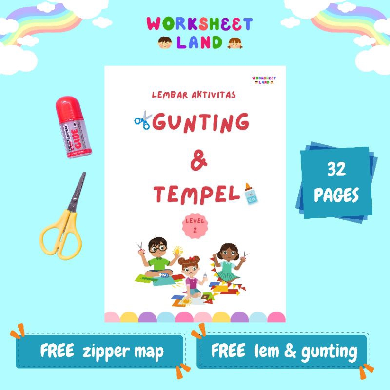

Lembar Aktivitas Gunting & Tempel / Level 2 / Usia 2-5 tahun / Cut and Paste Worksheet