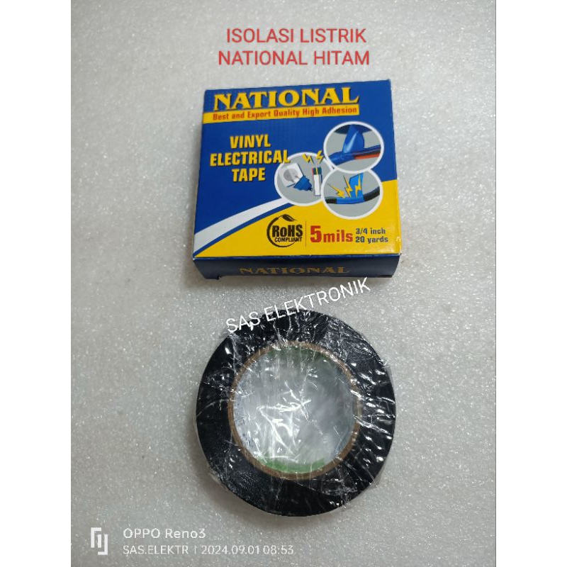 ISOLASI NATIONAL HITAM ISOLASI LISTRIK ISOLASI KABEL ISOLASI LAKBAN NATIONAL ELECTRICAL TAPE 3/4 INC