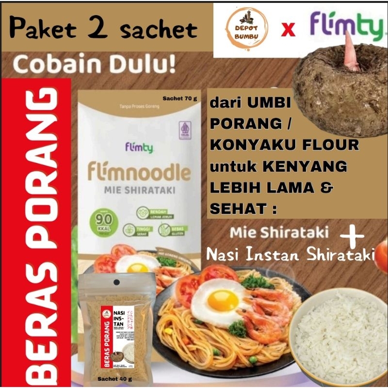 

Flimnoodle Mie Shiratake (Tanpa Proses Goreng) x Depot Bumbu Beras Shiratake / Konjac / Porang Instant| Paket Cobain Hemat