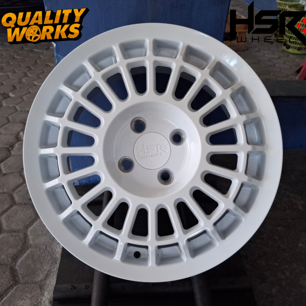 Velg Mobil Hsr R15 Inch Pcd 4x100 Pelek Hsr Futbuls Ring 15 Lebar 6,5 ET42 Putih Glossy