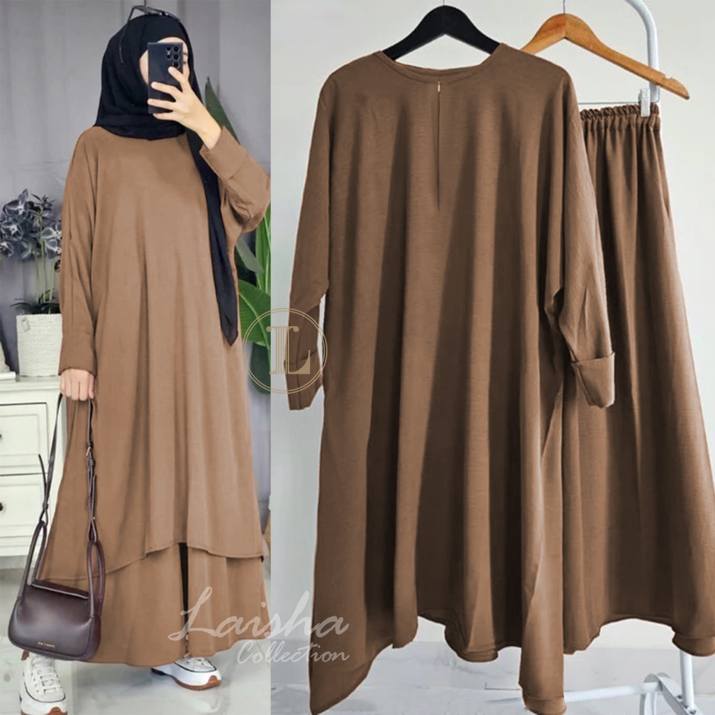 PREMIUM (BISA COD) LAISHA COLLECTION ONE SET TUNIK MALAYU ATASAN + ROK CRINKLE AIRFLOW JUMBO /