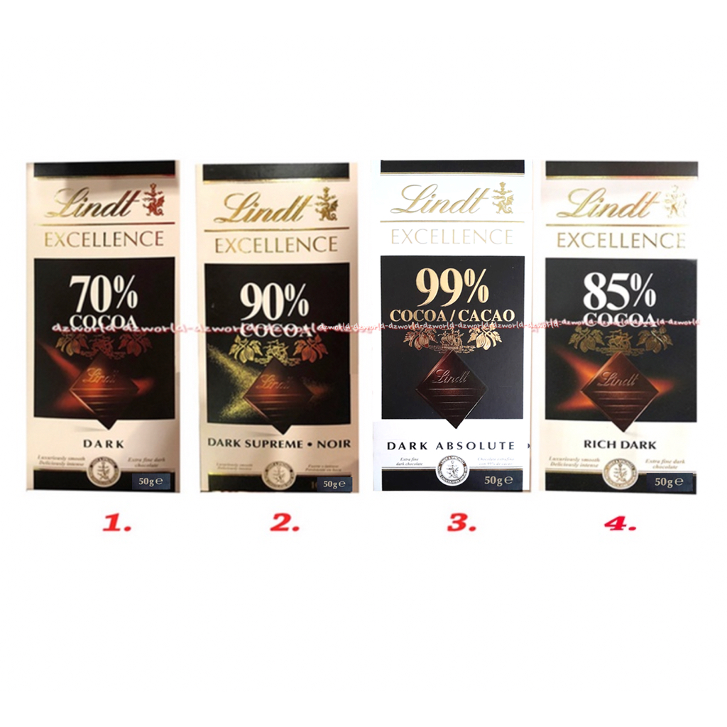 

Lindt Excellence 70% 85% 90% 88% 50gr Cocoa Cacao Dark Absolute Coklat Kokoa Kakao Chocolate Lind Import