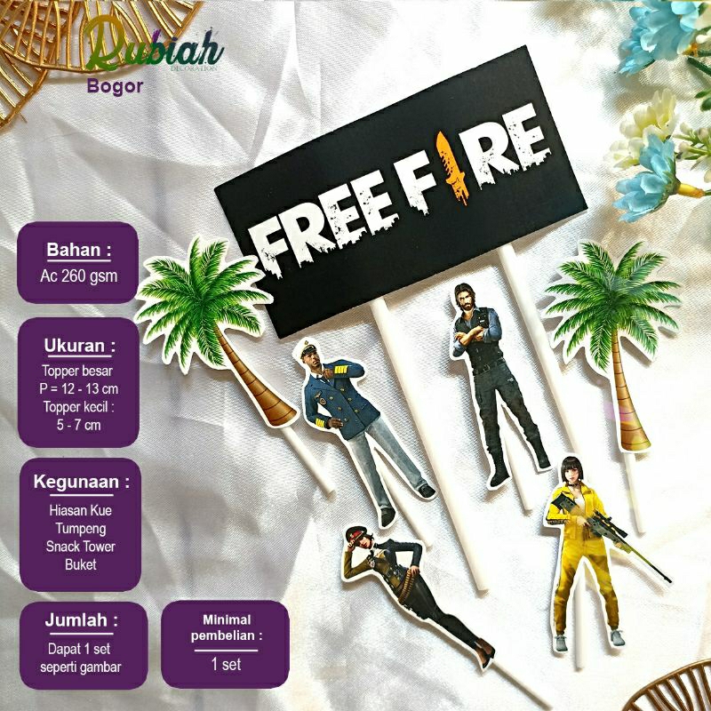 Topper cake karakter / Hiasan kue / Tusukan kue Free Fire