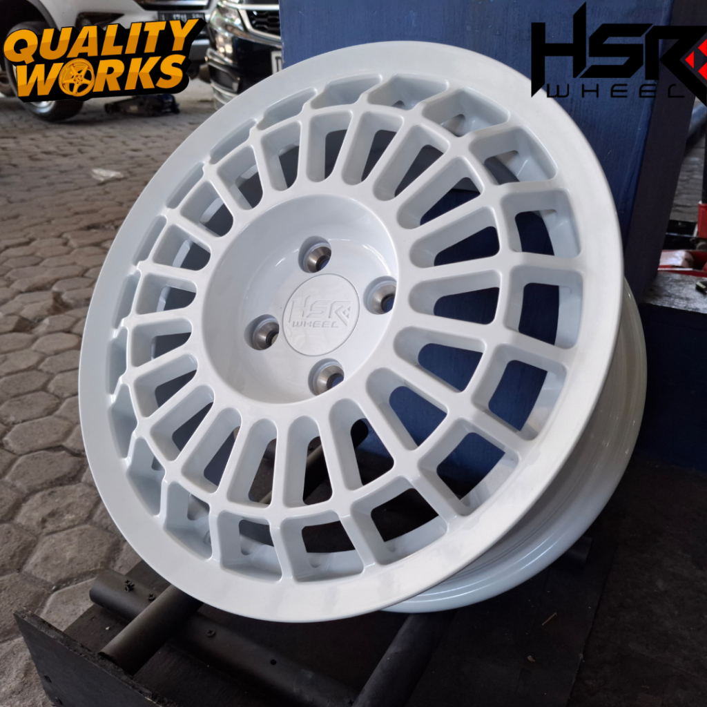 Velg Mobil R15 Lubang 4 Pelek Mobil Hsr Futbuls Ring 15 Lebar 6,5 ET42 Pcd 4x100 putih Glossy