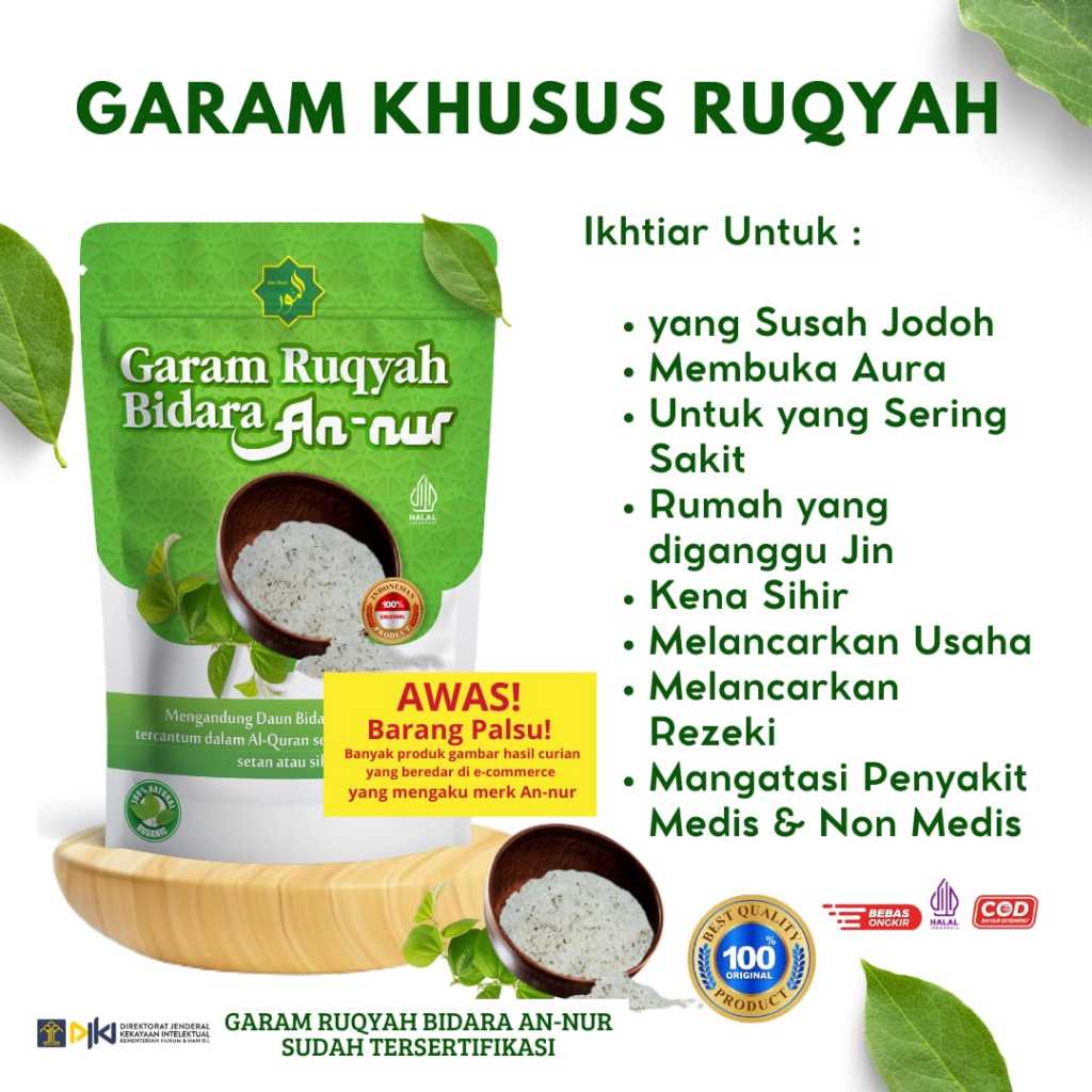 

1 Kg Garam An-Nur Asli//Asma Ruqyah Garam Bidara Pembuka Aura Positif