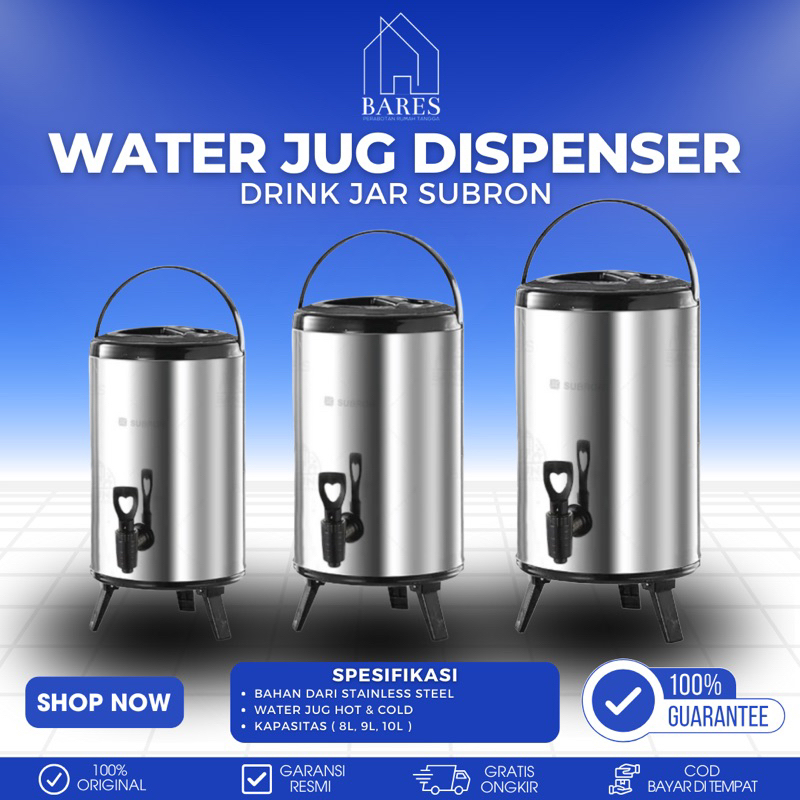 SUBRON Water Jug Dispenser 8 L 10 L dan 12 L Stainless Steel Drink Jar Subron