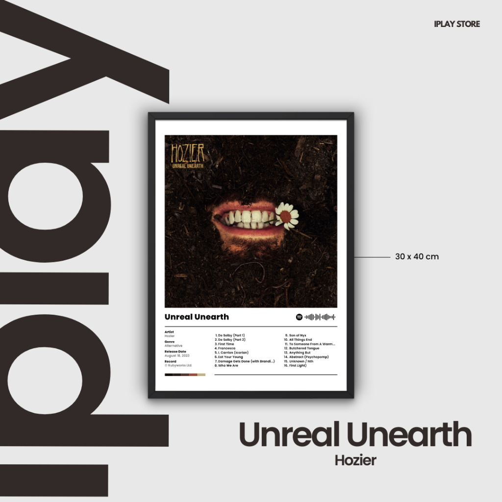 Hiasan Dinding Frame Music Album: Hozier - Unreal Unearth 30x40 cm