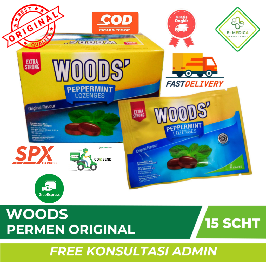 ⚡FAST⚡(1 box)Woods Permen Original - Woods Lozenges Original Extra Strong (15 Sachet@6 Biji)