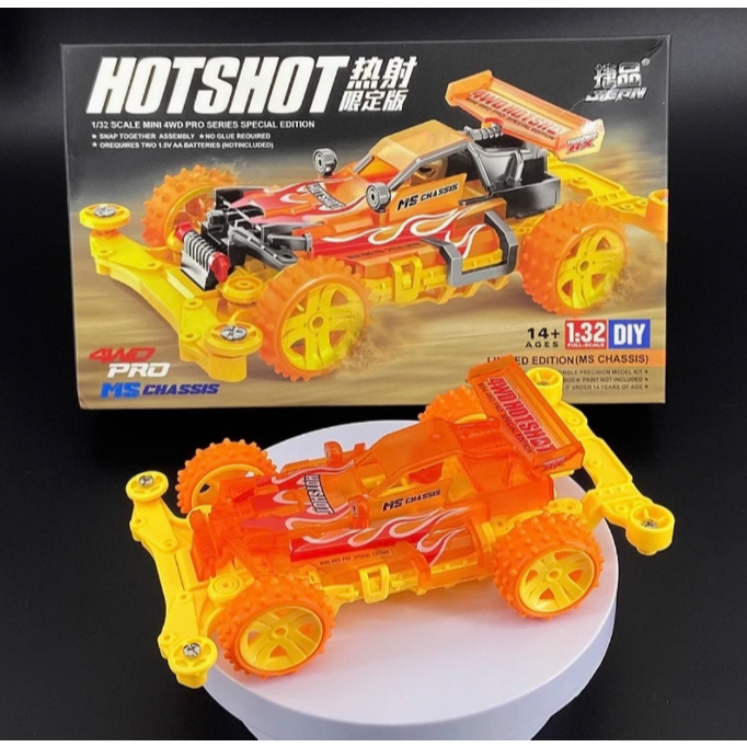 Mobil Mainan Rep. Tamiya Mini 4wd merk Jiepin HOTSHOT Oranye MS Chassis Suspension