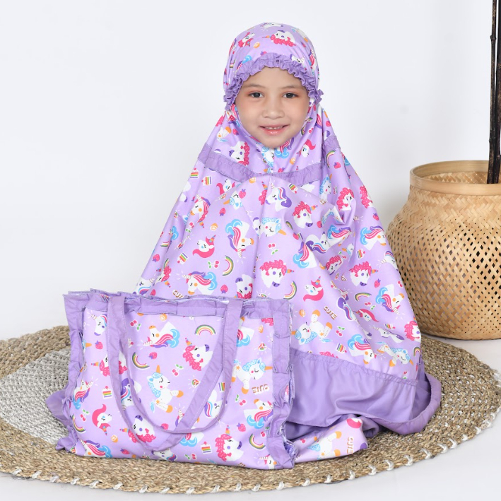 Mukena Anak Katun Kuda Poni Ungu ( Tas Sajadah ) Mukena Anak Perempuan Karakter