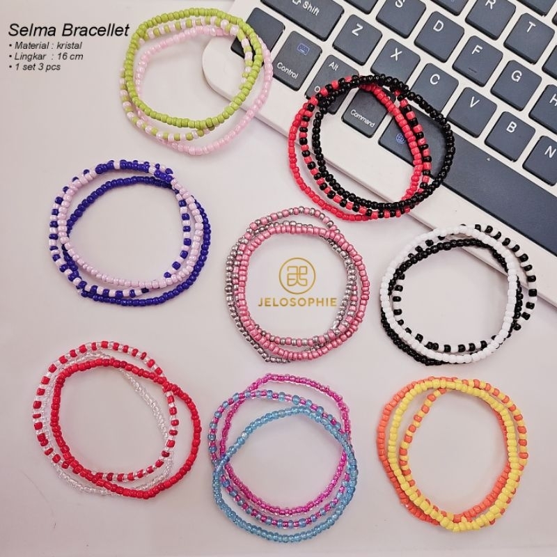 SELMA BRACELET 1 SET 3 PCS - GELANG MANIK KRISTAL / MONTE KECIL