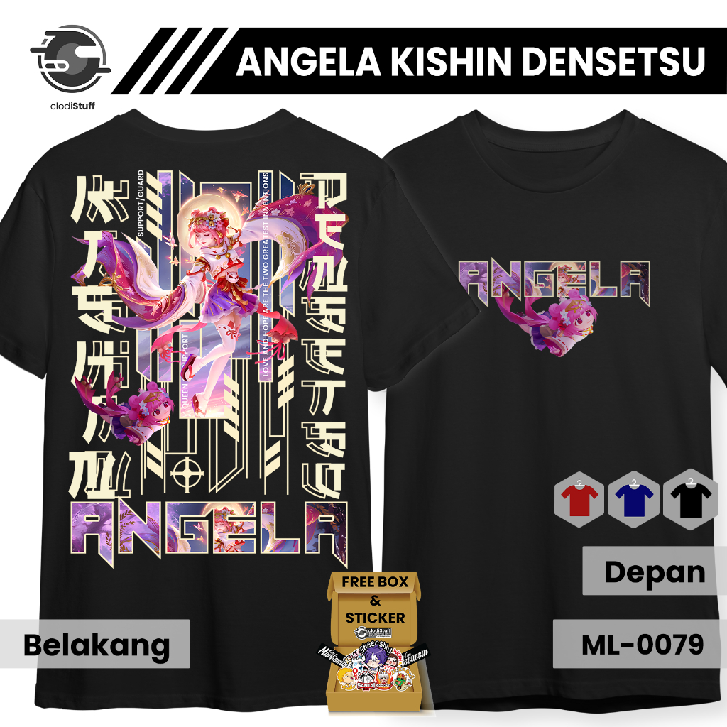 Kaos ANGELA KISHIN DENSETSU Mobile Legends Lengan Pendek Hitam Cotton Combed 24s Skin Hero ML MLBB