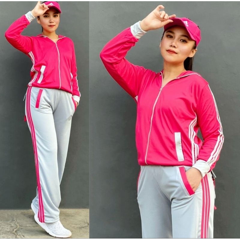 Setelan Baju Senam Aerobik Lapangan Training Merah putih Zumba Hijab Cyclong Fitness Muslim Olahraga