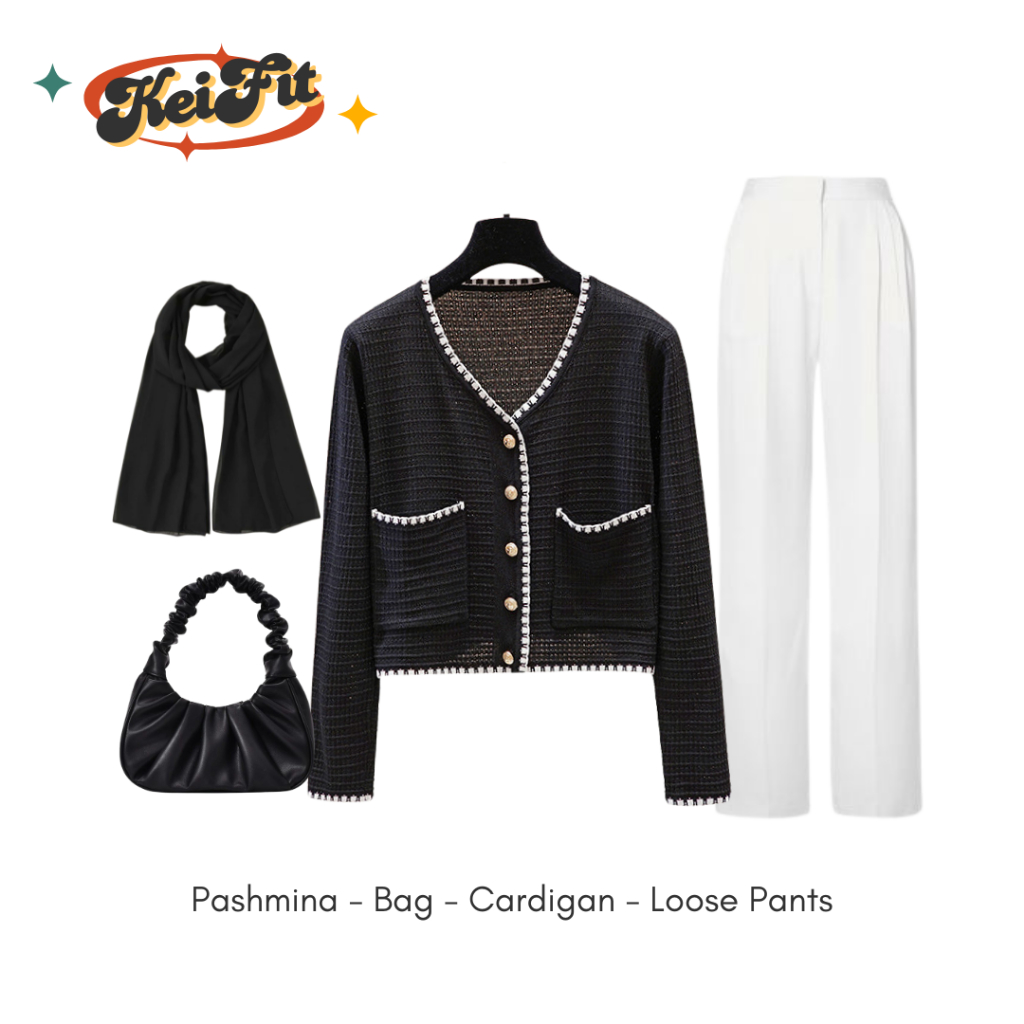 Nagisha One Set | Outfit Korean Style | OOTD Hijab | OOTD | Cardigan |Loose Pants |Pashmina|Bag